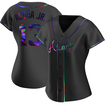 Replica Ronald Acuna Jr. Women's Atlanta Braves Black Holographic Alternate Jersey