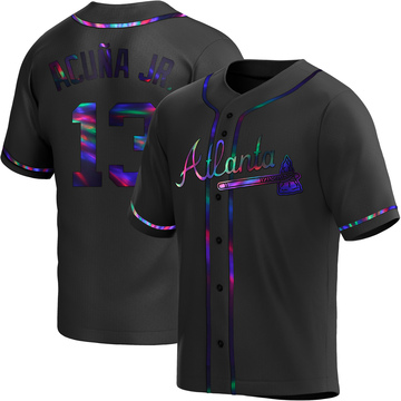 Replica Ronald Acuna Jr. Youth Atlanta Braves Black Holographic Alternate Jersey